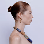 Rosette Earrings in Lapis and Pearl - 18K Gold Plated