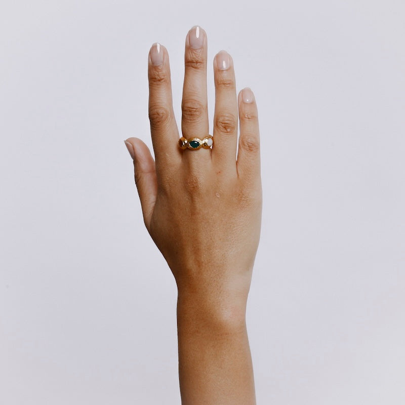 Tempus Ring with Agate - 18K Gold Plated