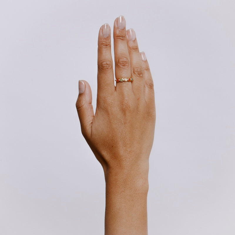 Arca Ring with Agate and Mother of Pearl - 18K Gold Plated
