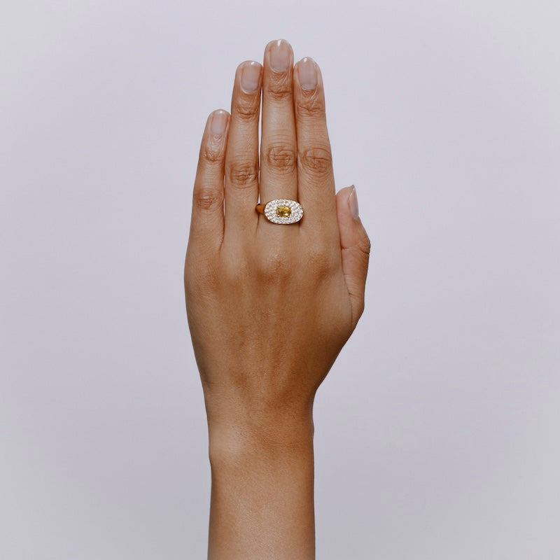Theseus Ring with Yellow Sapphire and Diamond - Solid Gold
