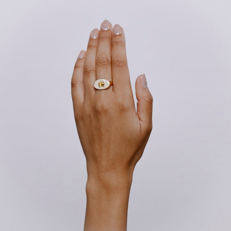 Theseus Ring with Yellow Sapphire and Diamond - Solid Gold