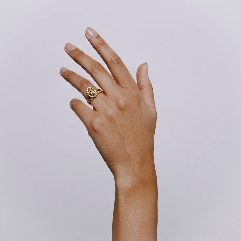 Daphne Ring Stack with Champagne Diamond - Solid Gold