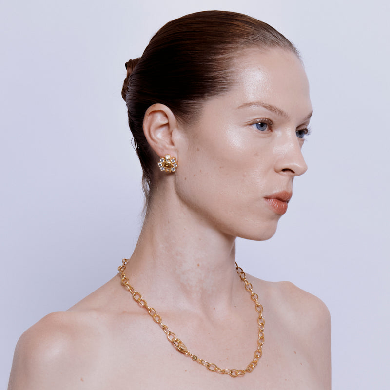 Ki Stud Earrings in Citrine - 18K Gold Plated