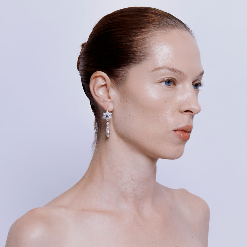 Rosette Earrings in Lapis and Pearl - Sterling Silver