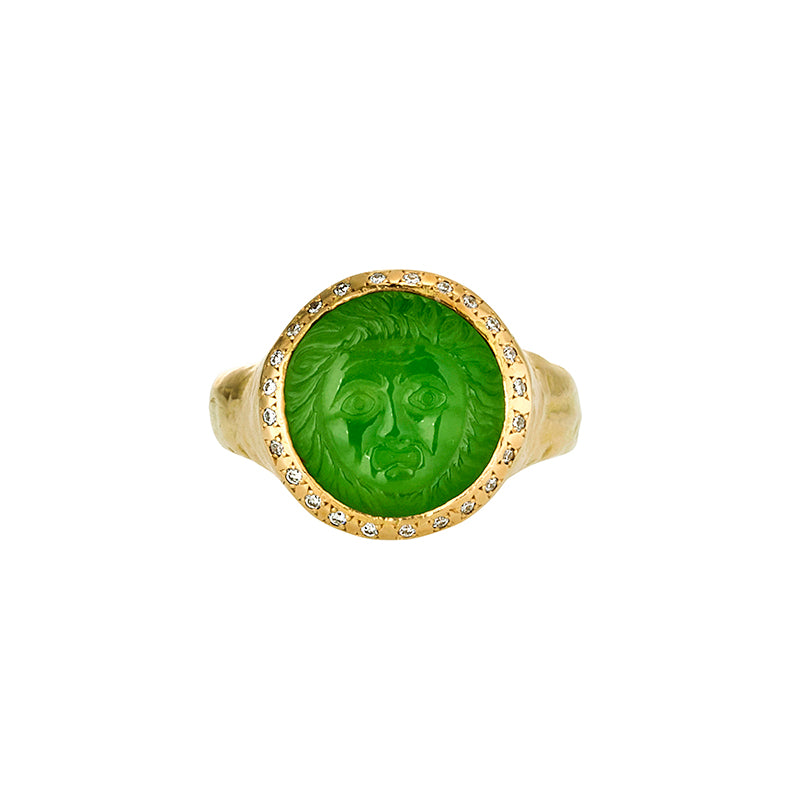 Gorgoneion Tempus Ring in Chrysoprase and Diamond - Solid Gold