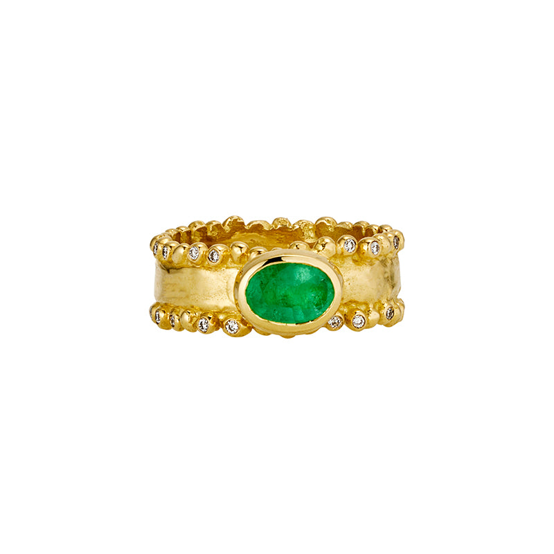 Shatir Ring in Emerald and Diamond - Solid Gold