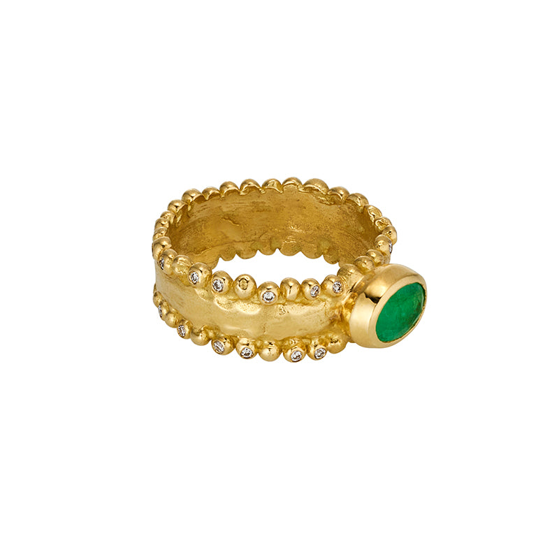 Shatir Ring in Emerald and Diamond - Solid Gold