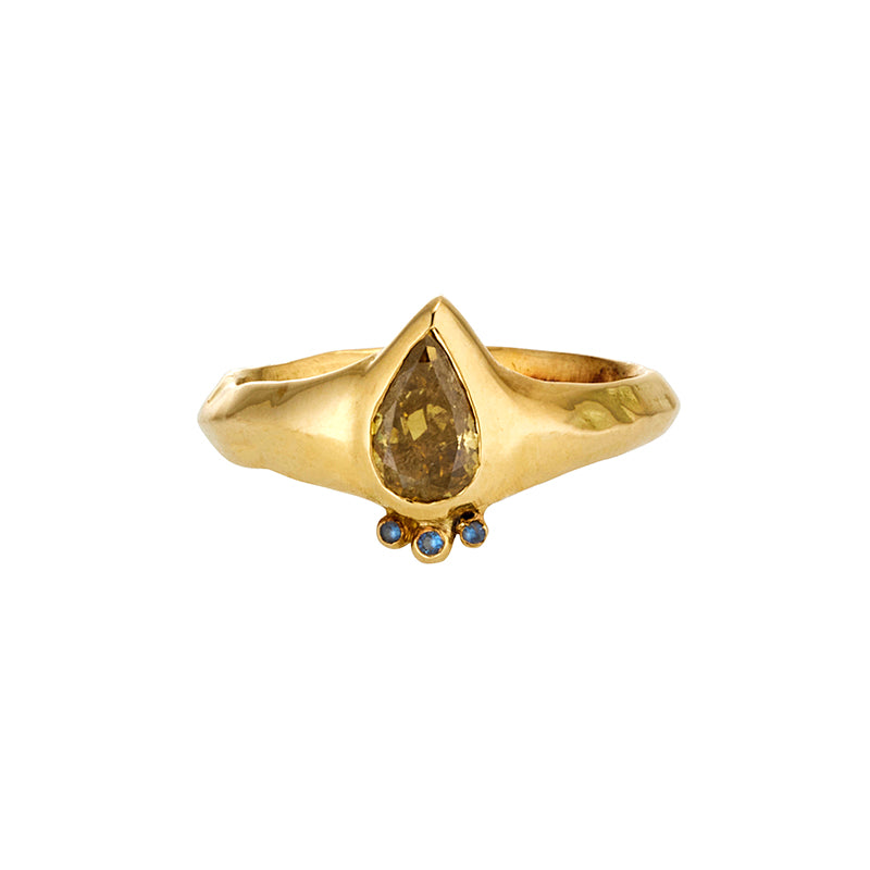Clepsydra Ring in Cognac Diamond and Sapphire - Solid Gold