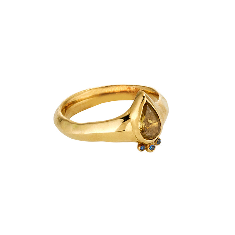 Clepsydra Ring in Cognac Diamond and Sapphire - Solid Gold