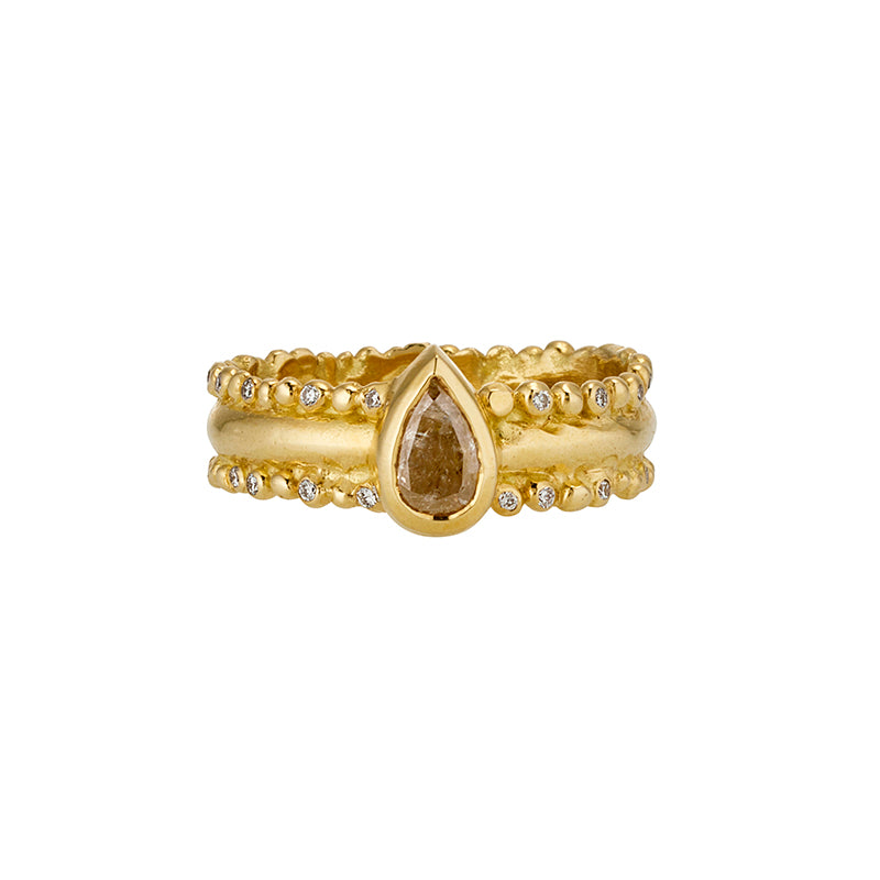 Torricelli Ring in Cognac and White Diamond - Solid Gold