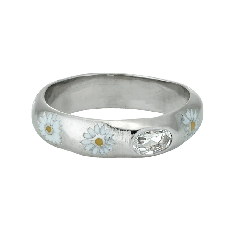 Papatya Tac Ring in White Sapphire - Platinum