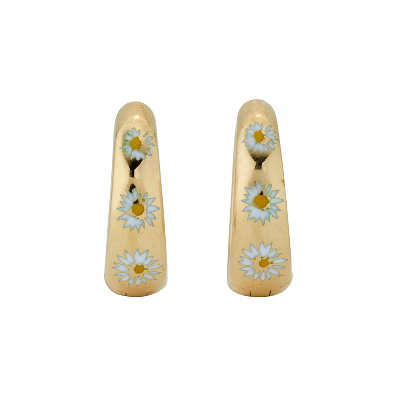 Papatya Tac Hoop Earrings with Enamel - 18K Solid Gold