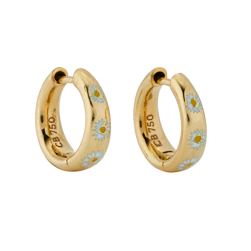 Papatya Tac Hoop Earrings with Enamel - 18K Solid Gold