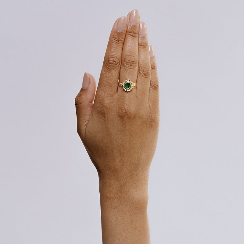 Orrery Ring in Emerald and Diamond - Solid Gold