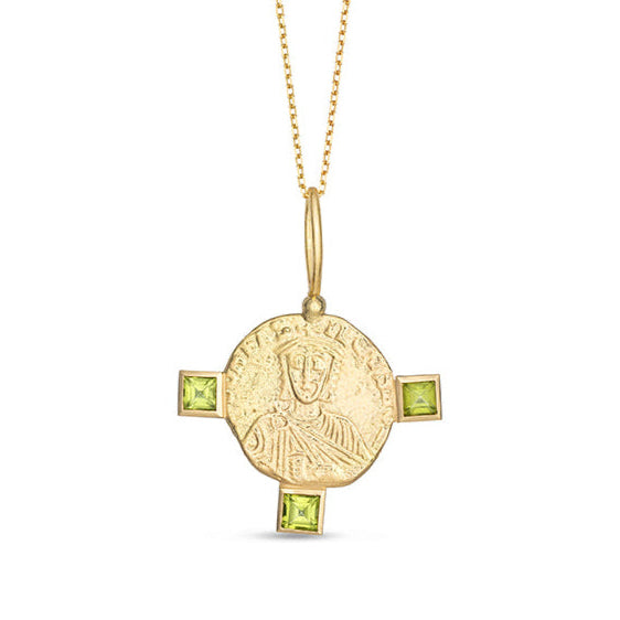 Byzantine Grace Medallion with Three Peridot - Solid Gold