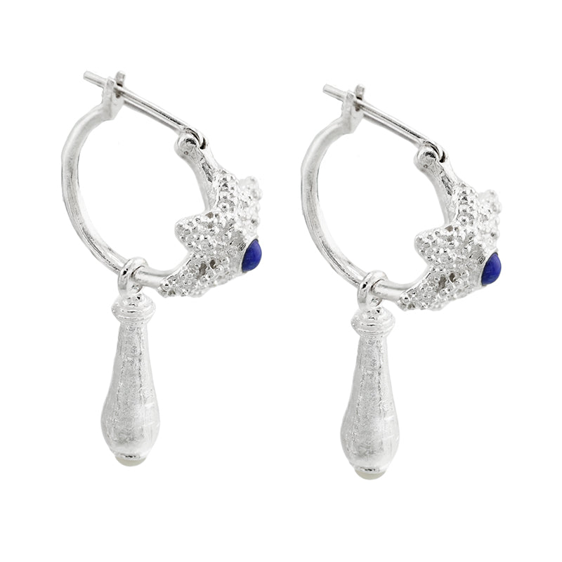 Rosette Earrings in Lapis and Pearl - Sterling Silver