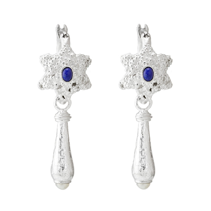 Rosette Earrings in Lapis and Pearl - Sterling Silver