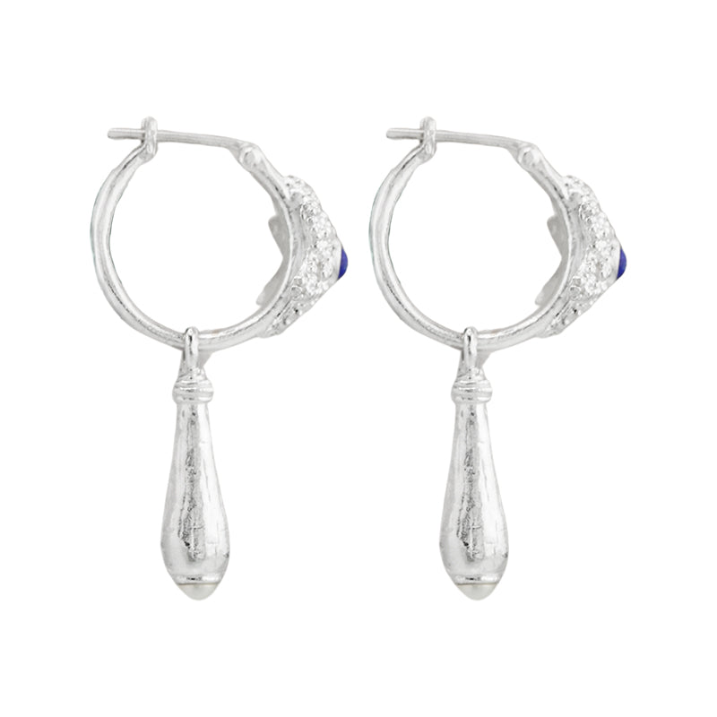 Rosette Earrings in Lapis and Pearl - Sterling Silver