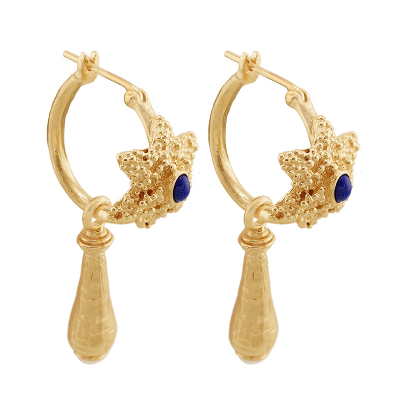 Rosette Earrings in Lapis and Pearl - 18K Gold Plated