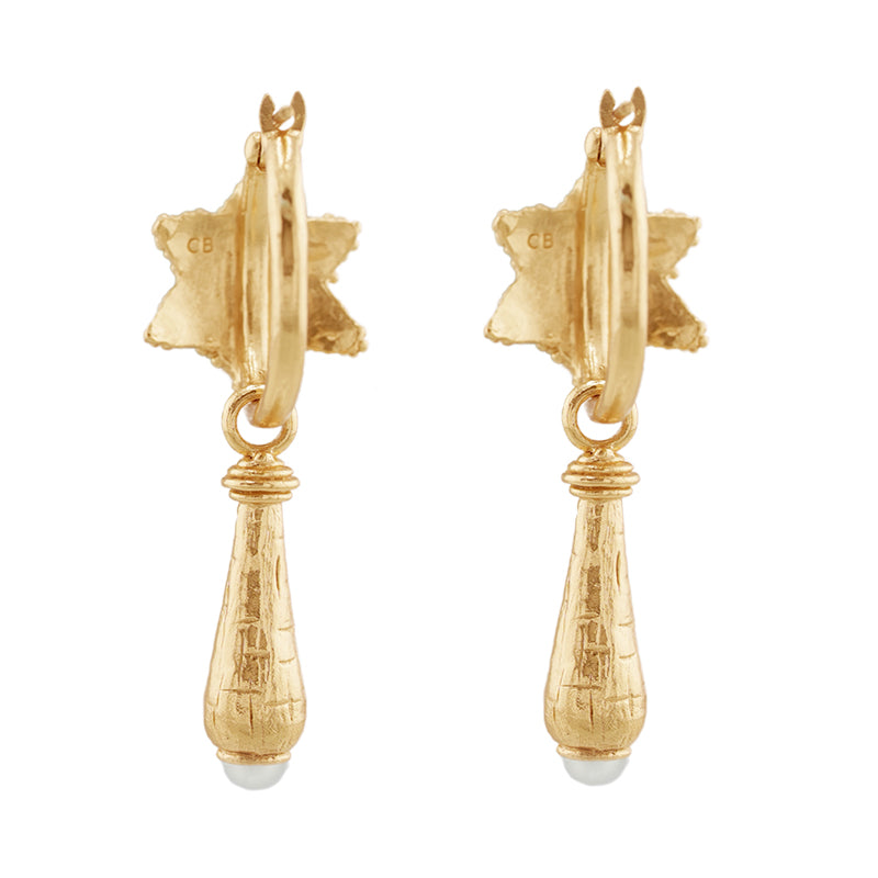 Rosette Earrings in Lapis and Pearl - 18K Gold Plated