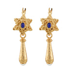 Rosette Earrings in Lapis and Pearl - 18K Gold Plated