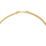 Gold braided necklace on a white background