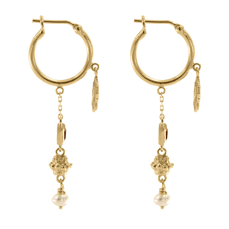 Jeanne Earrings with Garnet - 18K Gold Plated