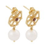 Carro Earrings with Garnet and Pearl - 18K Gold Plated