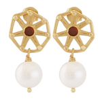 Carro Earrings with Garnet and Pearl - 18K Gold Plated