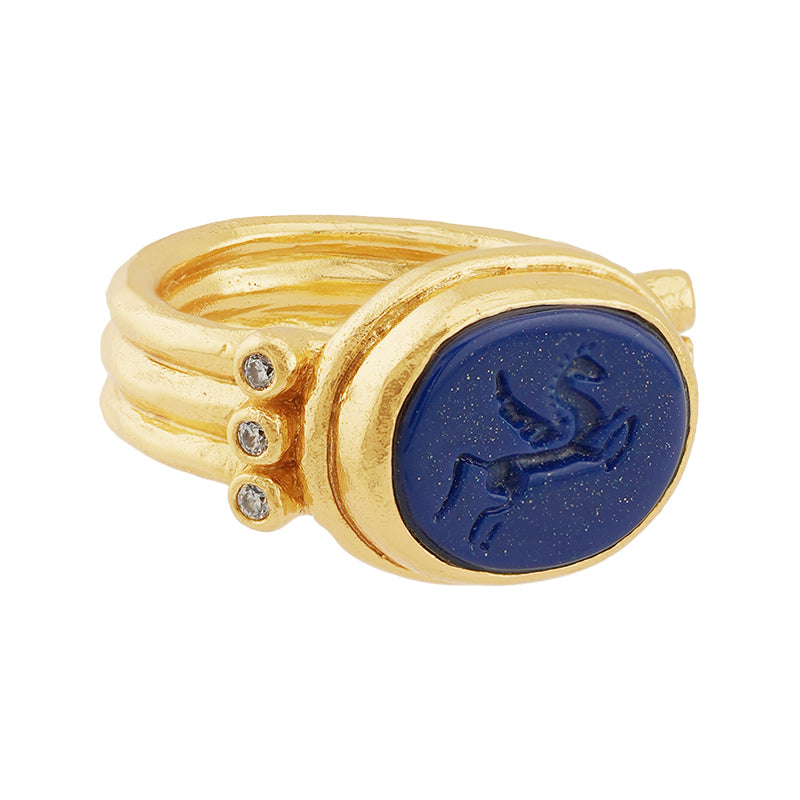 Syntagma Ring in Resin and Zircon - 18K Gold Plated
