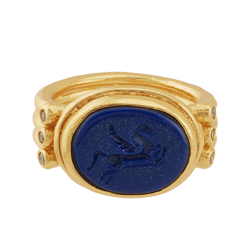 Syntagma Ring in Resin and Zircon - 18K Gold Plated