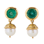 Pomona Earrings with Emerald, Pearl and Diamond - Solid Gold