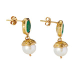 Pomona Earrings with Emerald, Pearl and Diamond - Solid Gold