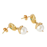 Pomona Earrings with Emerald, Pearl and Diamond - Solid Gold