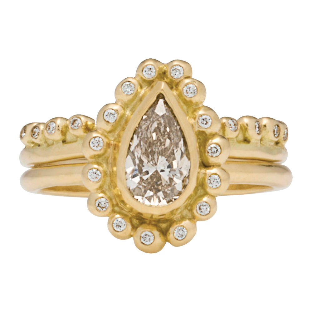 Daphne Ring Stack with Champagne Diamond - Solid Gold