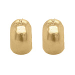 Hecate Hoop - the front of some textured gold earrings with a brushed finish.