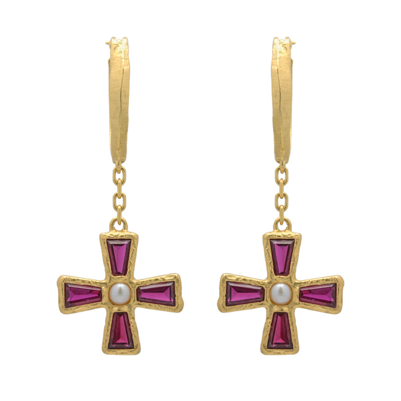 Maria Earrings in Magenta Zircon - 18K Gold Plated