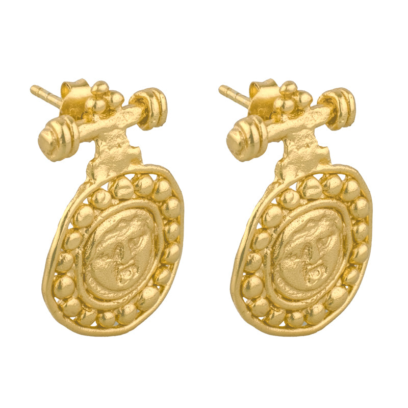 Gorgoneion Akritis Earrings - 18K Gold Plated