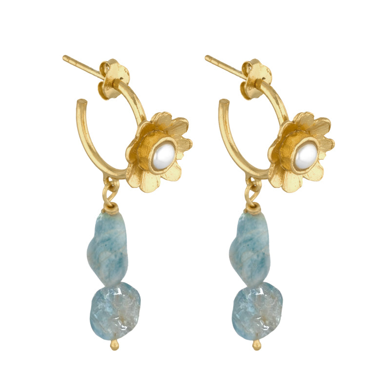 Perdita Earrings with Aquamarine and Pearl - 18K Gold Plated