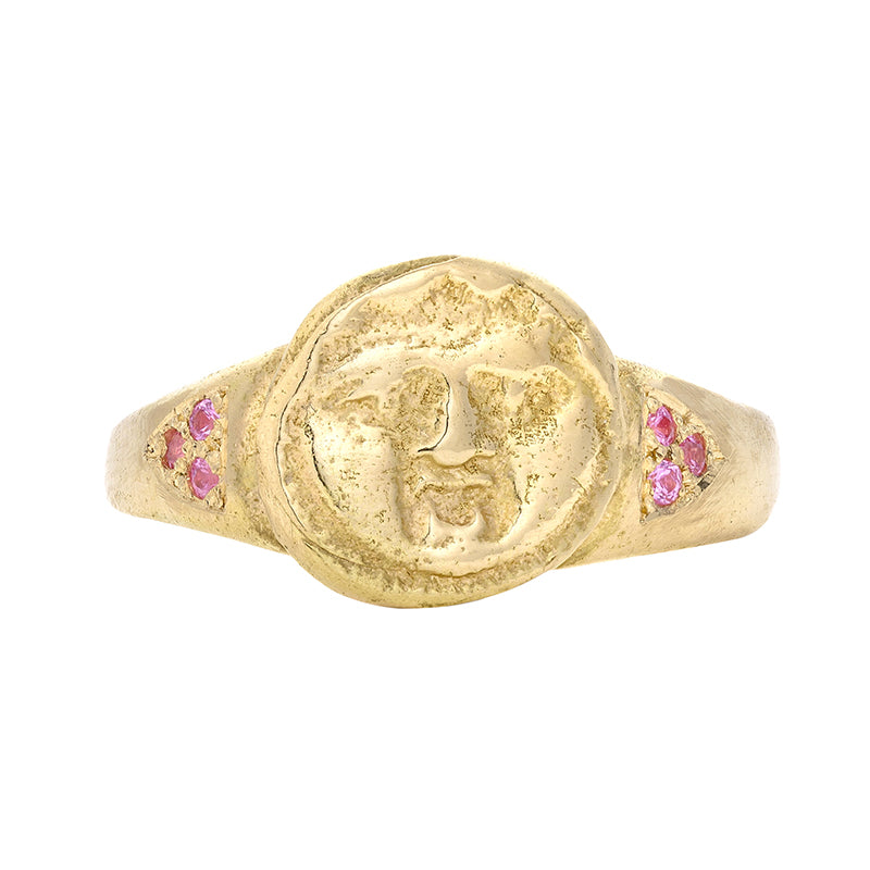 Gorgoneion Ring with Pink Sapphires Solid Gold - Main Image
