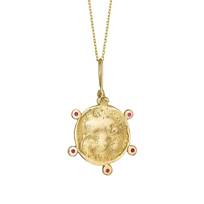 Ruby Moon Face Pendant - Solid Gold