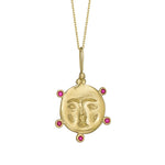 Ruby Moon Face Pendant - Solid Gold