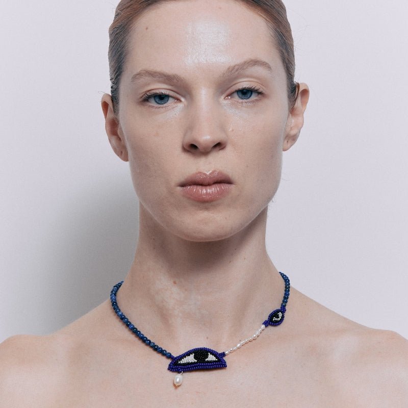 Nazar Choker with Pearl and Lapis Lazuli - 18K Gold Plated