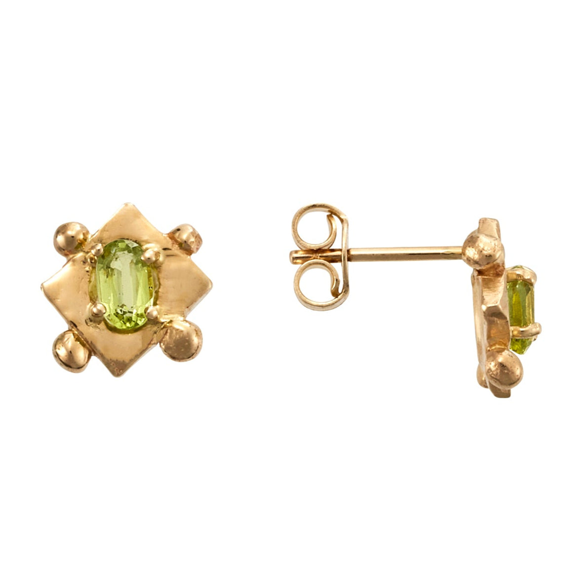 side view peridot gold earrings