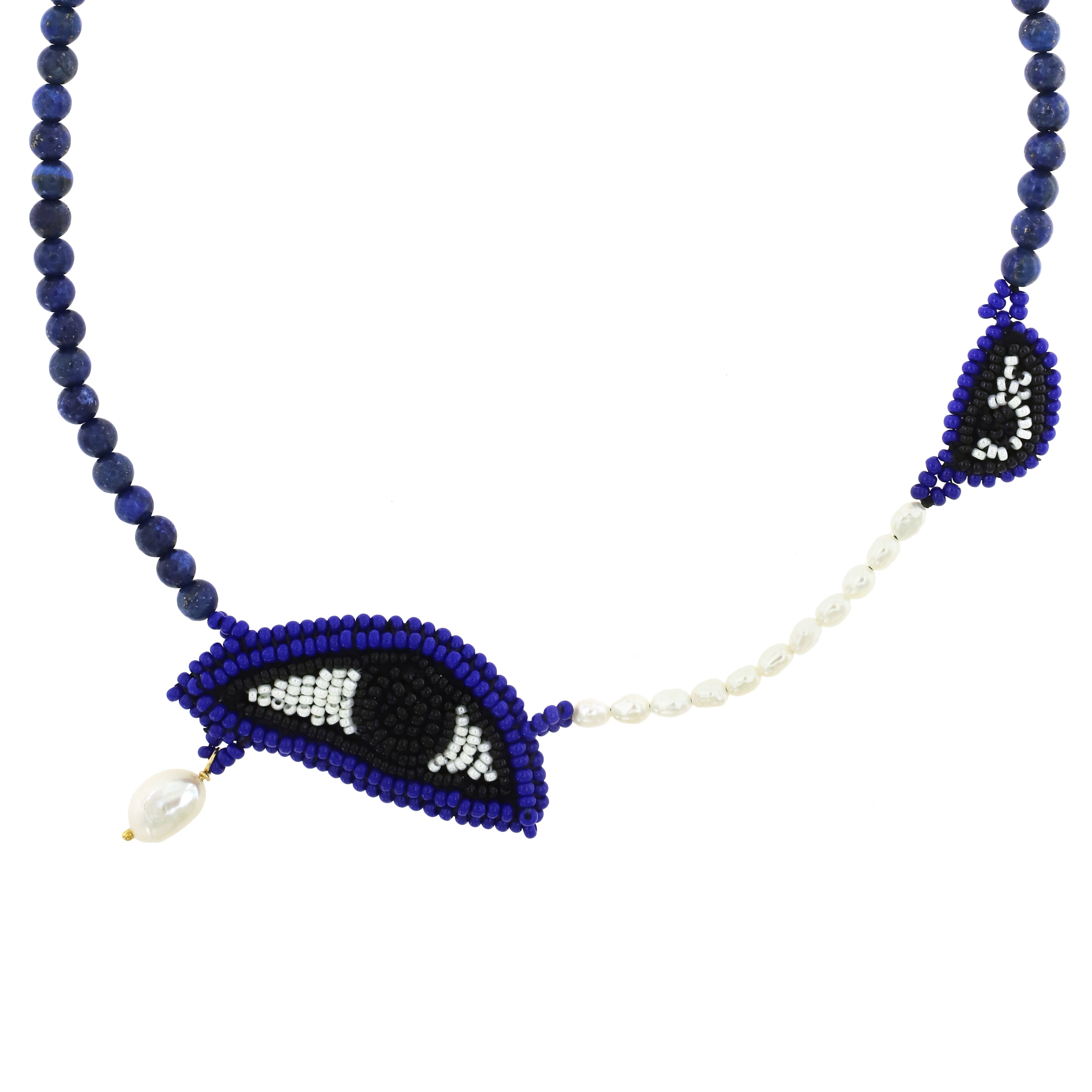 Nazar Choker with Pearl and Lapis Lazuli - 18K Gold Plated